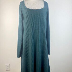 Old Navy A-Line Dress Rib Knit Scoop Neck Long Sleeve Forest Green Extra Large